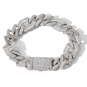 Bracelet cubain homme 15mm argent avec diamants et fermoir à rabat style hip hop