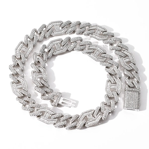 Detailed close-up of 15mm silver Cuban link necklace with micro-pave cubic zirconia crystals