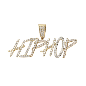 Επίχρυσο μενταγιόν HIPHOP σε στυλ χιπ χοπ με αστραφτερές πέτρες ζιργκόν