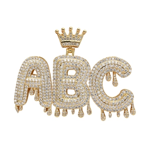 Hip Hop Crown Dripping Initial Pendant Necklace Iced Out Gold Silver Plated Copper Zirconia Jewelry For Men Women Party