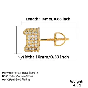 Dettaglio dell'orecchino hiphop placcato oro 14K con misure dimensionali in millimetri