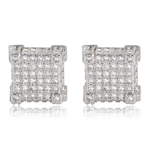 Orecchini a Bottone Quadrati in Rame Hiphop Con Perno in Argento Sterling 925 Zirconia Pavé Orecchini Con Chiusura a Vite per Uomo Donna Gioielli