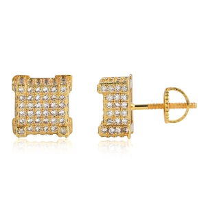 Orecchini a perno quadrati in oro da uomo con zirconi micro pave e chiusura a vite sicura