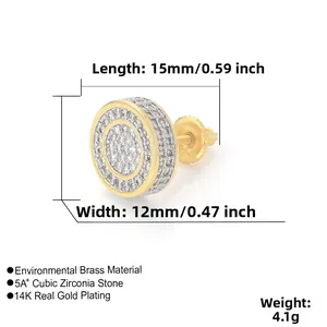 Detailed dimension guide for round hip hop earrings with 5A+ cubic zirconia stones