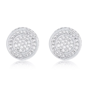 Sparkling S925 silver round stud earrings with full pave cubic zirconia for men