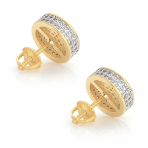 Iced out round stud earrings for men in gold finish with micro-paved cubic zirconia stones