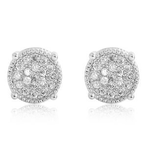 Orecchini a lobo tondi in argento S925 con zirconi micro-pavé e montatura classica di lusso