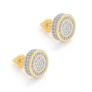 Hip hop style gold S925 silver round stud earrings with pave set zircon stones