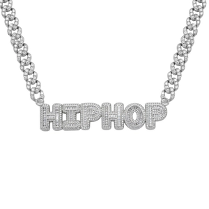 Hip Hop Square Zirconia Letter Pendant Necklace With Cuban Link Chain Copper Micro Pave Jewelry For Men Women Fashion