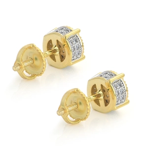 Orecchini hip hop in argento S925 con zirconi tondi e chiusura a vite in oro lucido