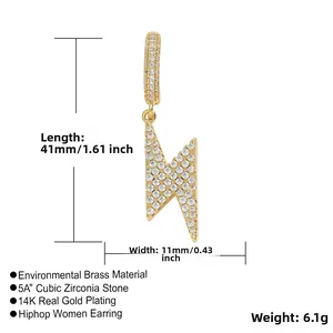 Spécifications de taille pour boucles d'oreilles éclair en pavé avec placage en or 14K