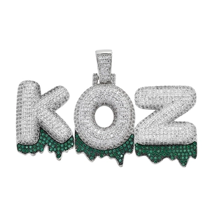 Collier Pendentif Lettre Alphabet Bubble Zircone Iced Out Hip Hop Cuivre Plaqué Or Design Goutte de Lave avec Chaîne Corde
