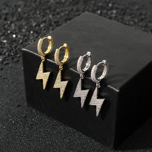 Boucles d'Oreilles Pendantes Hip Hop en Cuivre avec Zirconia Micro-Incrusté Forme d'Éclair pour Hommes Femmes Plaqué Or et Argent Bijoux
