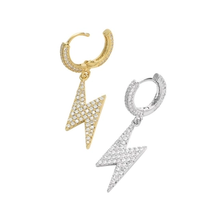 Boucles d'oreilles éclair hip-hop avec zircons micro-pavés en finitions or et argent