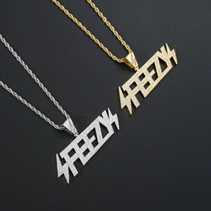Collier Pendentif Lettre FREEZY Hip Hop Givré Cuivre Micro Zirconia Or Argent Chaîne Corde Bijoux Homme