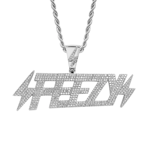 Collier avec pendentif lettre FREEZY glacé et chaîne corde style hip hop pour hommes