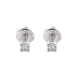 Pair of S925 sterling silver stud earrings with 4-prong set clear cubic zirconia stones