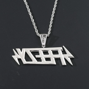 Collier hip hop pour homme avec pendentif HEEZY éclair et chaîne de corde argentée