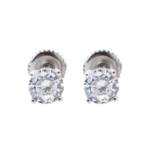Detailed close-up of S925 sterling silver stud earrings with 4-prong zircon setting