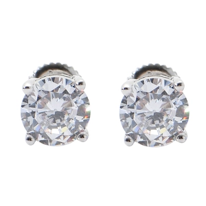Detailed macro view of S925 sterling silver four-prong stud earrings with clear cubic zirconia
