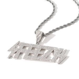 Pendentif lettre FEEZY argenté style hip hop avec pierres de zircon étincelantes
