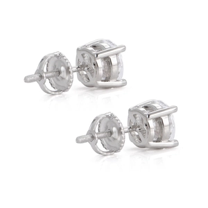 Classic 925 sterling silver stud earrings with clear zircon and secure screw-back closure