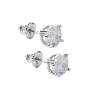 Detail of S925 sterling silver stud earrings with cubic zirconia and secure screw backs