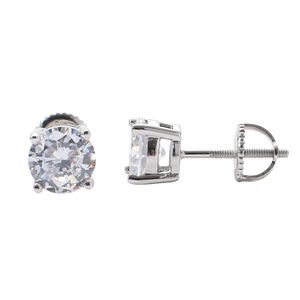 Macro detail of S925 sterling silver stud earrings with screw back and four-prong setting