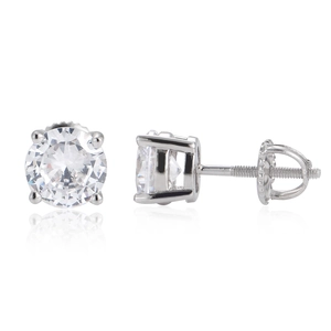 Classic 925 sterling silver stud earrings with round cubic zirconia and screw backs