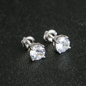 Classic S925 sterling silver round stud earrings with 4-prong cubic zirconia setting