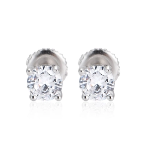 Close-up of S925 sterling silver stud earrings with 4-prong set cubic zirconia