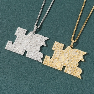Hip Hop Black Lives Matter Letter Pendant Necklace Iced Out Zirconia Copper Stainless Steel Rope Chain Jewelry For Men Women