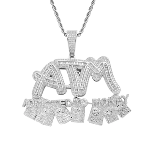 Collar con Colgante Hip Hop ATM Addicted To Money Iced Out Cobre Circonia para Hombre Joyas Streetwear Cadena de Cuerda