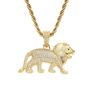 Hip hop lion pendant necklace in 18K gold finish with iced out micro paved zircon stones