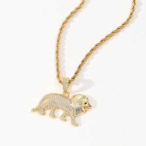 18K gold plated lion pendant necklace with micro-pave cubic zirconia on a rope chain