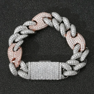20mm two-tone iced out Cuban link bracelet with micro paved cubic zirconia in hip hop style
