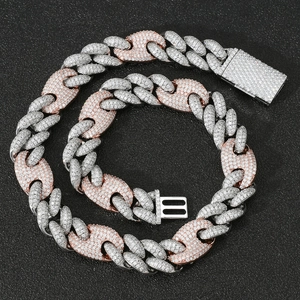 Hip Hop Mariner Cuban Splicing Necklace Full Cubic Zirconia Two Tone Gold Silver Plated Copper Chain For Men Jewelry