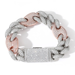 Iced out two-tone 20mm cuban link bracelet with micro paved cubic zirconia stones