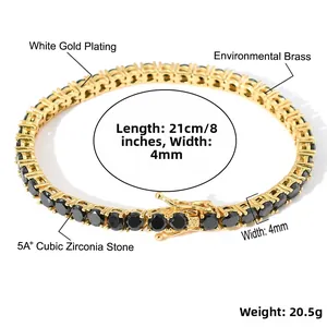 Detailansicht des 4mm Tennisarmbands mit schwarzen Zirkonia Steinen und 21cm Länge