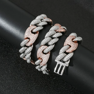 20mm iced out two-tone mariner link Cuban chain necklace with sparkling zircon stones