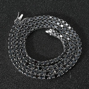 Herren 4mm schwarze Zirkon mehrreihige Tennis-Halskette mit sicherem Kastenverschluss