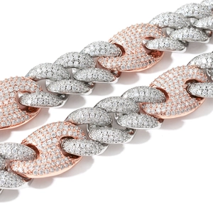 Hip hop 20mm two-tone Miami Cuban link chain with pave zircons and pig nose clasp