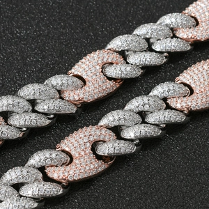 20mm iced out Cuban link chain with two-tone silver and rose gold zircon paving