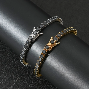 Hip-Hop Tennisarmband mit schwarzen Zirkoniasteinen in Gold und Silber für Herren und Damen