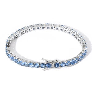 Hip Hop 4mm Hellblau Zirkonia Tennis Armband Kupfer Platin Überzogen Runde Stein Kette Für Herren Damen Mode Schmuck Geschenk