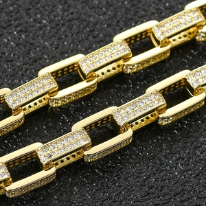 Hip hop gold plated box chain necklace with micro-paved cubic zirconia links