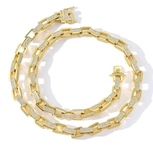 Hip hop box chain necklace for men with gold plating and pavé cubic zirconia accents