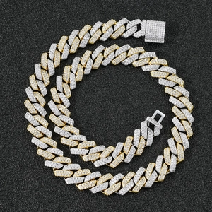 Collier Hip Hop Homme Grosse Chaîne Gourmette Cuivre Pavé de Zirconia Bicolore Or Argent Plaqué Bijou Chaîne Cadeau