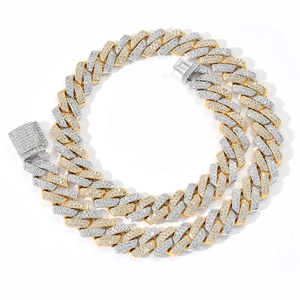 Chaîne cubaine bicolore 14mm glacée avec micro-pavage en zircone cubique style hip-hop