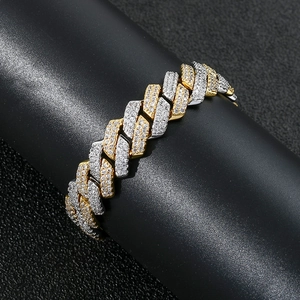 Bracelet cubain bicolore 14mm hip hop avec zircons micro-pave pour hommes